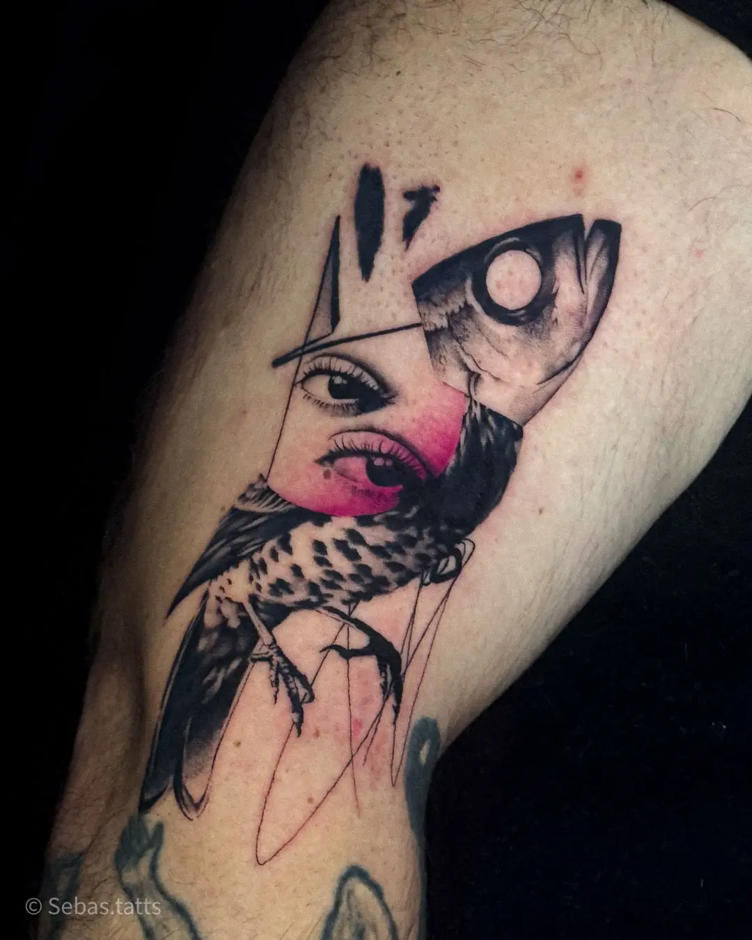 Pezajaro (Fishbird) is watching you - Surreal graphic tattoo composition